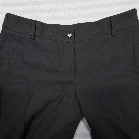 Josef Pants Womens 8 Black Linen Viscose Wide Leg Cuffed Hem Dress Trousers - Picture 2 of 11